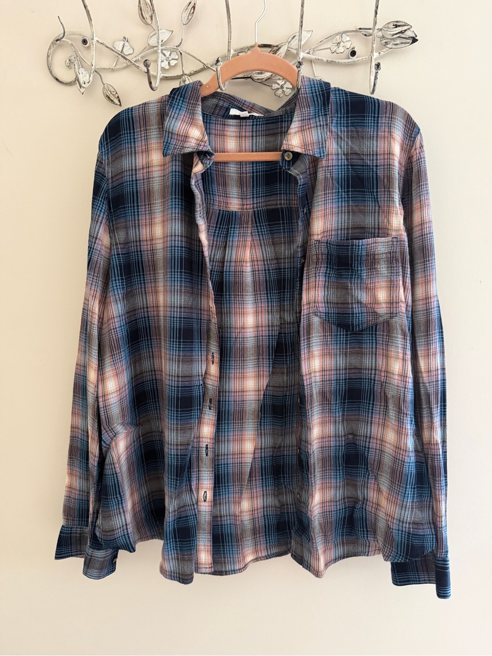 Maurices Blue and Pink Plaid Button-Down Shirt